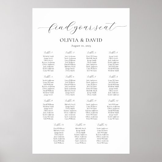 15 Tische einfach unsere Lieblings-Sitzkarte Poster (Vorne)