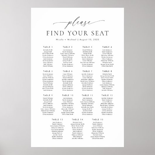15 Tische Finden Sie Ihre Sitzplakette Poster (Vorne)