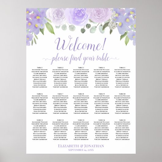 15 Tischlavender-Rose Boho Hochzeitstabelle Poster (Vorne)
