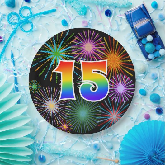 15. Veranstaltung - Spaß, farbenfroh, kühl, Regenb Pappteller (Party)