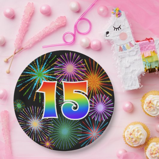 15. Veranstaltung - Spaß, farbenfroh, kühl, Regenb Pappteller (Party)