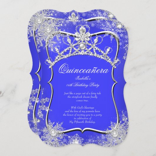 15. Winter Wonderland Royal Blue Einladung (Vorne/Hinten)