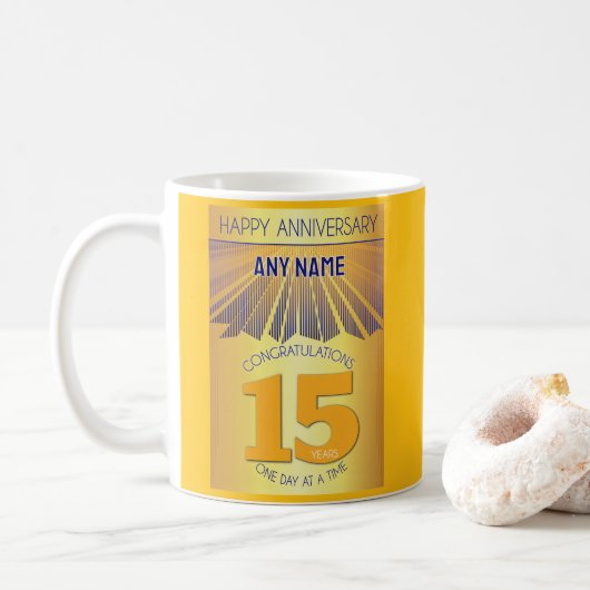 15 Year Sober Anniversary | Golden Ray 12 Step Kaffeetasse (Mit Donut)