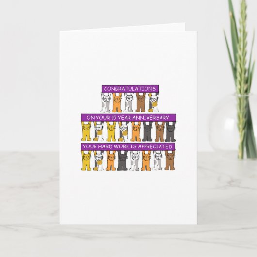 15 Year Work Anniversary Gratulationen Cute Cats Karte (Vorderseite)