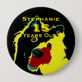 15 Years Old, Happy Yellow Dog Button Pin (Vorderseite)