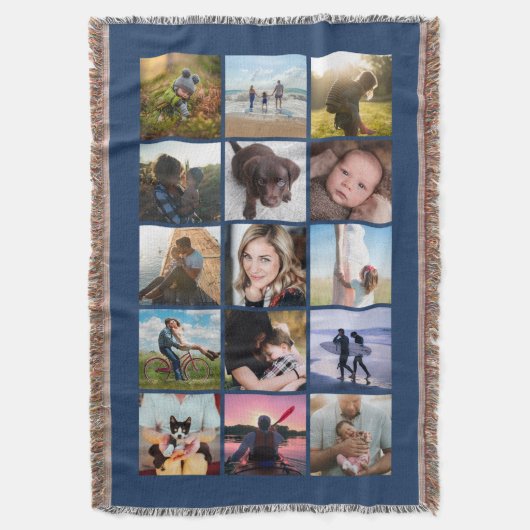 15er Quadrat-Fotocollage-Andenken Blau Decke (Vorderseite Vertikal)
