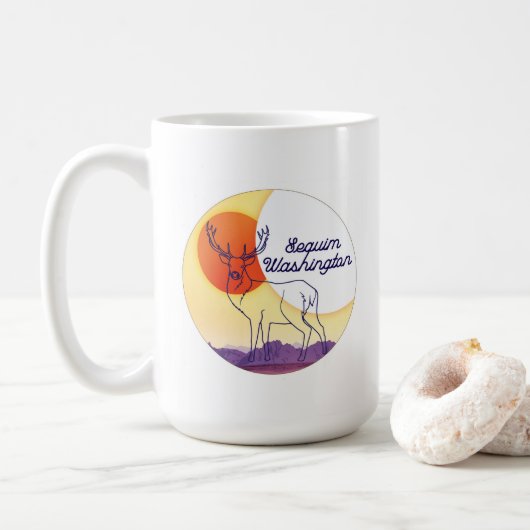 15oz Tasse: Elche und Berglandschaft Sequim, WA Kaffeetasse (Mit Donut)