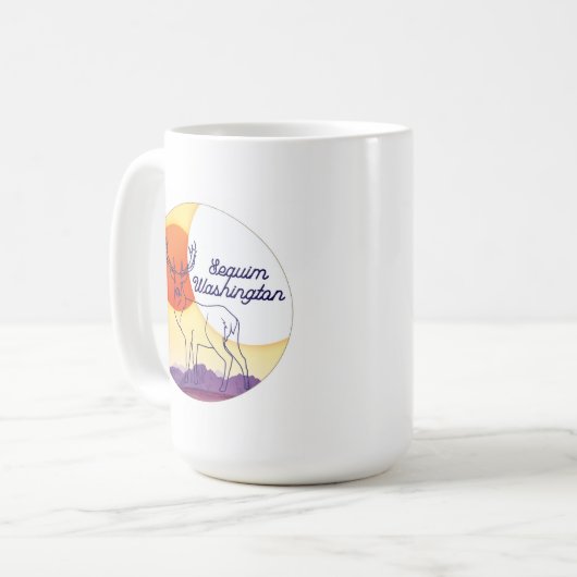 15oz Tasse: Elche und Berglandschaft Sequim, WA Kaffeetasse (Vorderseite Links)