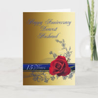 15th Anniversary card for husband with a Red