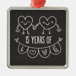 15th Anniversary Gift Chalk Hearts Ornament Aus Metall