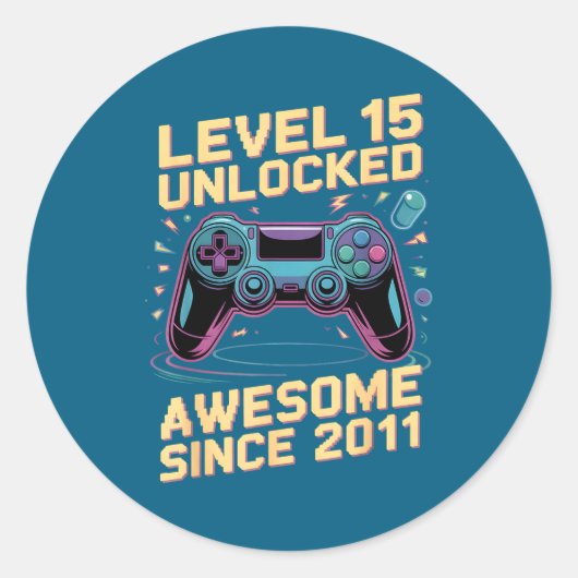 15th Birthday Boy Gift Level 15 Gamer 2011 15 Year Runder Aufkleber (Vorderseite)