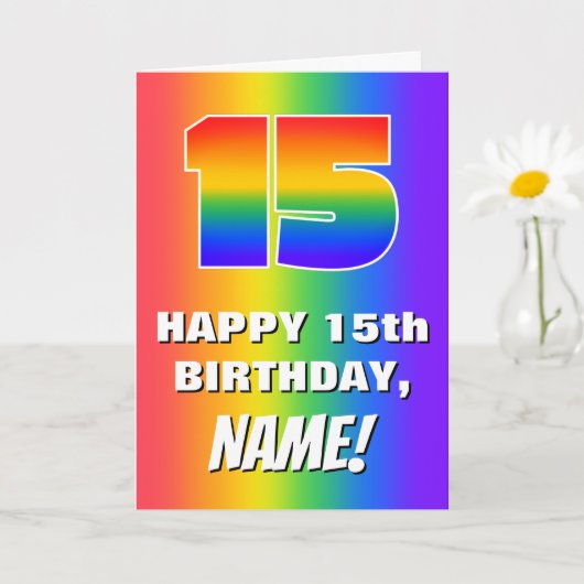 15th Birthday: Colorful, Fun Rainbow Pattern # 15 Karte (Kleine Pflanze)