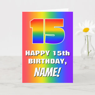 15th Birthday: Colorful, Fun Rainbow Pattern # 15 Karte