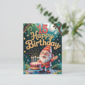 15th Birthday Gnome Celebration Postkarte (Stehend Vorderseite)