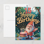 15th Birthday Gnome Celebration Postkarte (Vorne/Hinten)