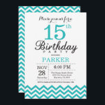 15th Birthday Invitation Teal Chevron Einladung<br><div class="desc">15th Birthday Invitation with Teal Chevron. Black and White. Kids Birthday. Boy or Girl Bday Invite. For further customization,  please click the "Customize it" button and use our design tool to modify this template.</div>