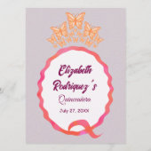 15th Birthday Quinceanera Butterfly Crown Squiggle Menükarte (Rückseite)