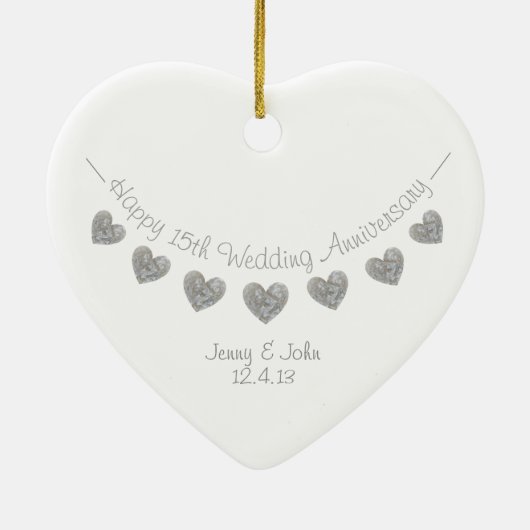 15th Crystal Wedding anniversary heart ornament (Hinten)