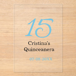 15th quinceanera birthday blue black bold letter n acryleinladungen