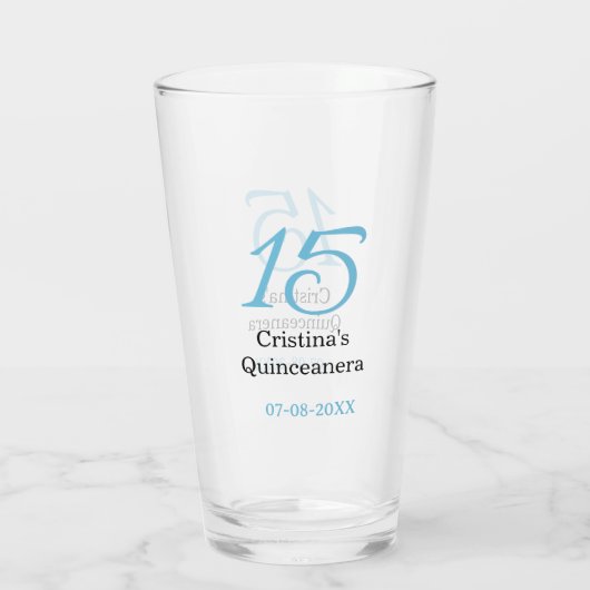 15th quinceanera birthday blue black bold letter n glas (Rückseite)