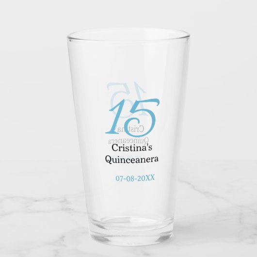 15th quinceanera birthday blue black bold letter n glas (Vorderseite)