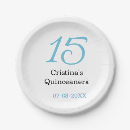 15th quinceanera birthday blue black bold letter n pappteller