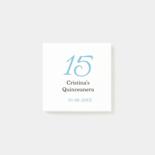15th quinceanera birthday blue black bold letter n post-it klebezettel (Vorderseite)
