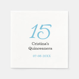 15th quinceanera birthday blue black bold letter n serviette