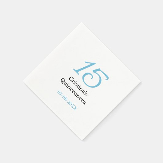 15th quinceanera birthday blue black bold letter n serviette (Ecke)