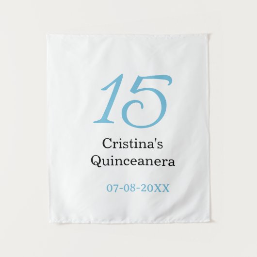 15th quinceanera birthday blue black bold letter n wandteppich (Vorderseite)