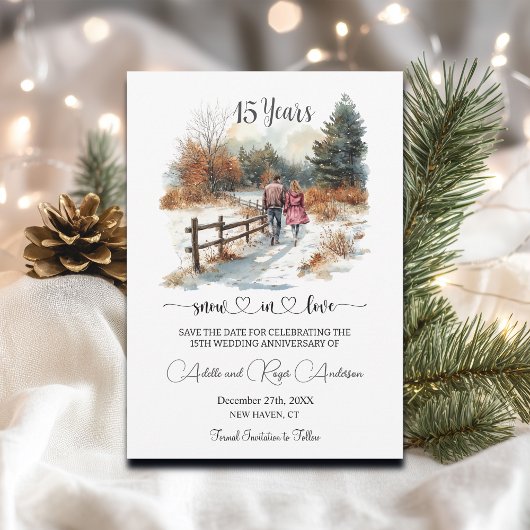 15th Wedding Anniversary Winter Landscape Romantic Save The Date