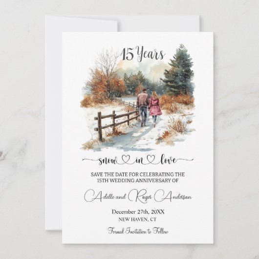 15th Wedding Anniversary Winter Landscape Romantic Save The Date (Vorderseite)