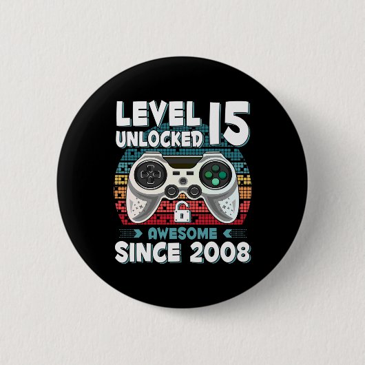 15yr Bday Son Boy Funny Gamer 15. 15. Button (Vorderseite)