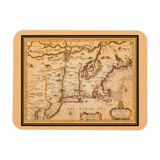 1600 New England Map of Native American Tribes Magnet (Horizontal)