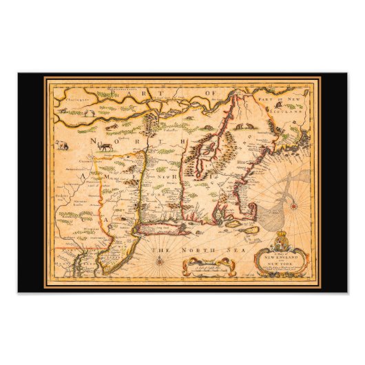1600er New England Karte Indische Siedlungen Fotodruck (Vorne)