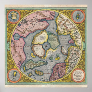 1606 Mercator Hondius Karte der Arktis Poster