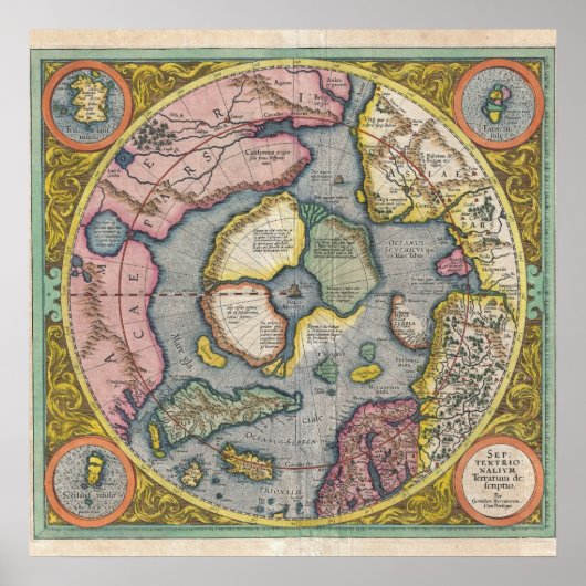 1606 Mercator Hondius Karte der Arktis Poster (Vorne)
