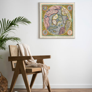 1606 Mercator Hondius Karte der Arktis Poster