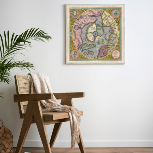 1606 Mercator Hondius Karte der Arktis Poster