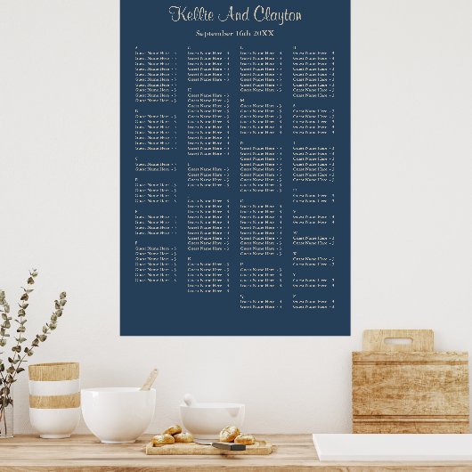 160 Classic Blue Simple Wedding Seating Chart Poster (Küche)