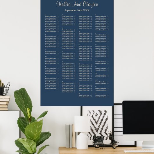 160 Classic Blue Simple Wedding Seating Chart Poster (Heimbüro)