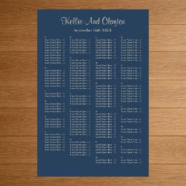 160 Classic Blue Simple Wedding Seating Chart Poster