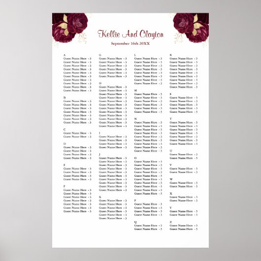 160 Hochzeitskarte für Burgund und Gold Poster (Vorne)