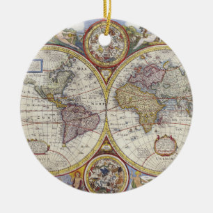 1626 Vintage Weltkarte Keramik Ornament