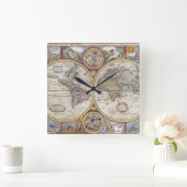 1626 Vintage Weltkarte Quadratische Wanduhr (Zuhause)