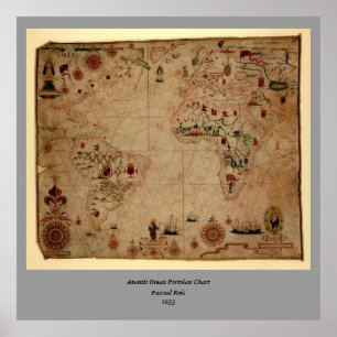 1633 Atlantik Portolan Chart - Pascoal Roiz Poster