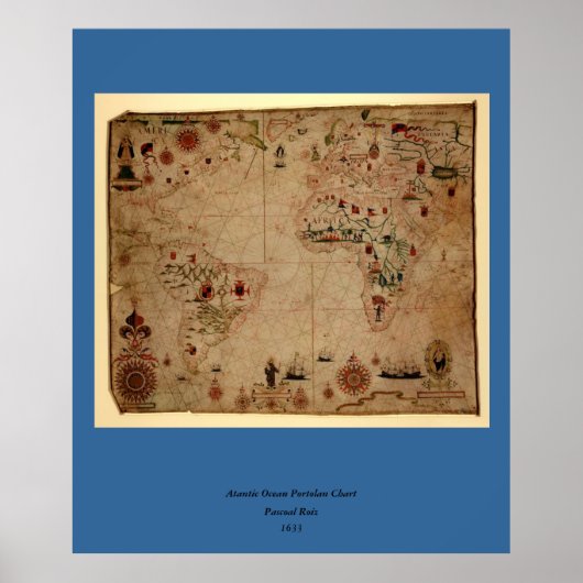 1633 Atlantik Portolan Chart - Pascoal Roiz Poster (Vorne)