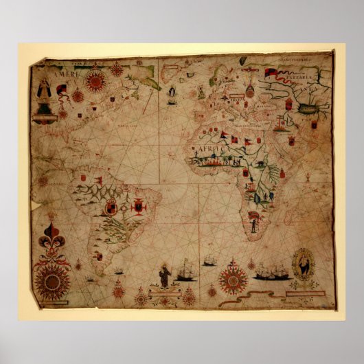 1633 Atlantik Portolan Chart - Pascoal Roiz Poster (Vorne)