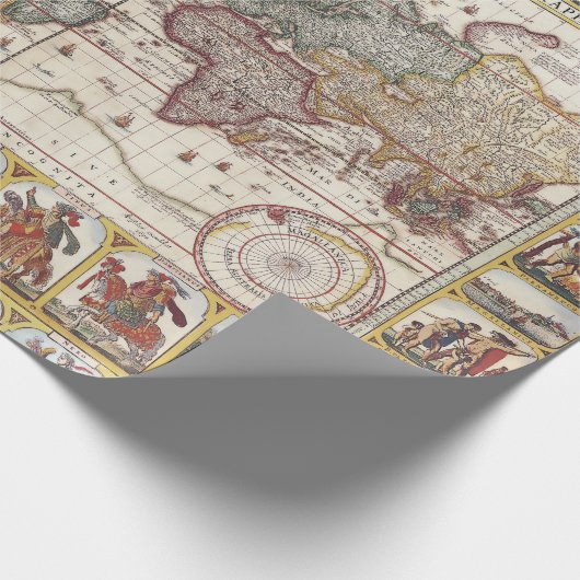 1652 Karte der Welt, Doncker Seeatlas-Weltkarte Geschenkpapier (Ecke)