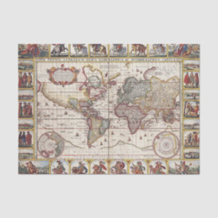 1652 Karte der Welt, Doncker Seeatlas-Weltkarte Seidenpapier